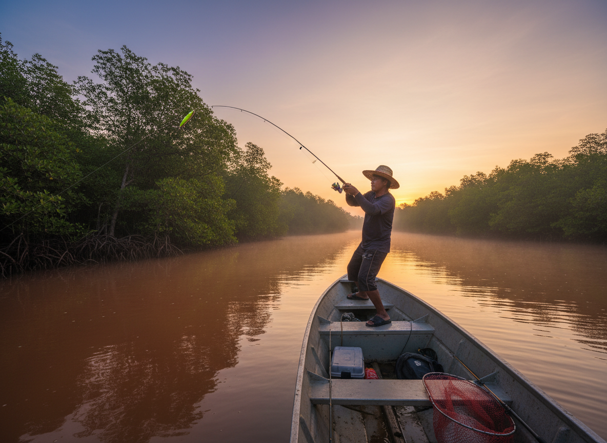 Pemancing di estuari Malaysia
